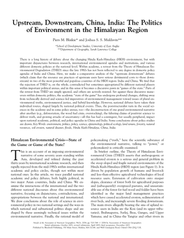 Upstream, Downstream, China, India: the Politics of Environment in the Himalayan Region