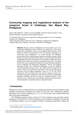 Community Mapping and Vegetational Analysis of the Mangrove Forest in Calabanga, San Miguel Bay, Philippines