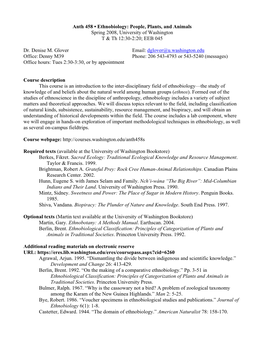 Anth 458 • Ethnobiology: People, Plants, and Animals Spring 2008, University of Washington T & Th 12:30-2:20; EEB 045