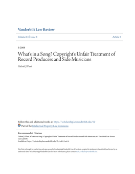 What's in a Song? Copyright's Unfair Treatment of Record Producers and Side Musicians Gabriel J