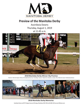 Preview of the Manitoba Derby Assiniboia Downs Thursday, August19 , 201 at 11:45 A.M