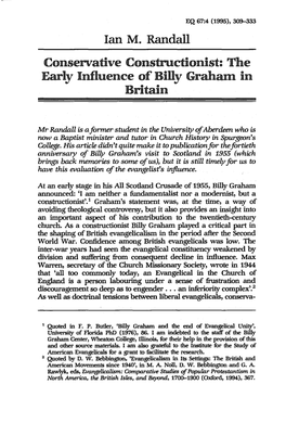 Conservative Constructionist: the Early Influence of Billy Graham in Britain