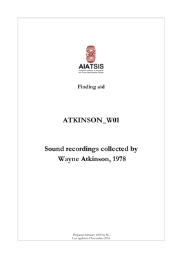 Guide to Sound Recordings Collected by Wayne R. Atkinson