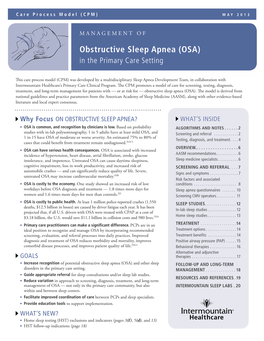 Obstructive Sleep Apnea (OSA) in the Primary Care Setting