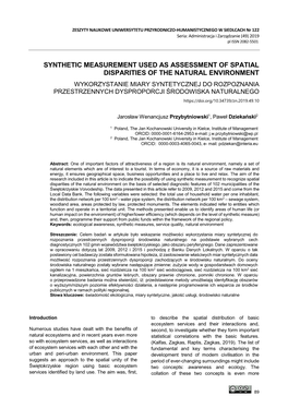 Synthetic Measurement Used As Assessment of Spatial Disparities of the Natural Environment