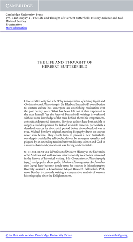 The Life and Thought of Herbert Butterfield: History, Science and God Michael Bentley Frontmatter More Information