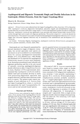 Aspidogastrid and Digenetic Trematode Single and Double Infections in the Gastropod, Elimia Livescens, from the Upper Cuyahoga River