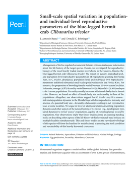 And Individual-Level Reproductive Parameters of the Blue-Legged Hermit Crab Clibanarius Tricolor