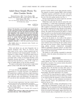 Adult Onset Simple Phonic Tic After Caudate Stroke