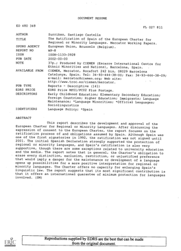 The Ratification of Spain of the European Charter for Regional Or Minority Languages Santiago Castellà Surribas