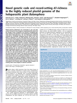 Novel Genetic Code and Record-Setting AT-Richness in the Highly Reduced Plastid Genome of the Holoparasitic Plant Balanophora