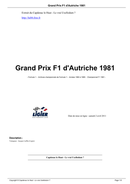 Grand Prix F1 D'autriche 1981