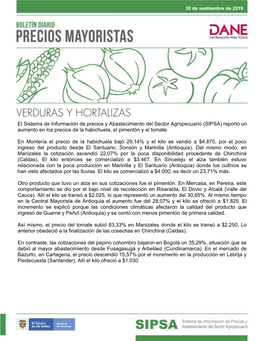 SIPSA) Reportó Un Aumento En Los Precios De La Habichuela, El Pimentón Y El Tomate