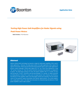 Testing High Power Gan Amplifiers for Radar Signals Using Peak Power Meters