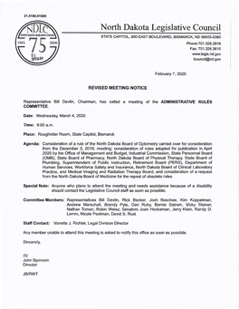 North Dakota Legislative Council STATE CAPITOL, 600 EAST BOULEVARD, BISMARCK, ND 58505-0360 Phone:701.328.2916 Fax: 701 .328.3615 Lcouncil@Nd.Gov