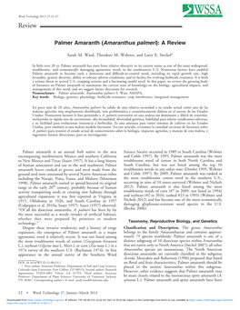 Palmer Amaranth (Amaranthus Palmeri): a Review