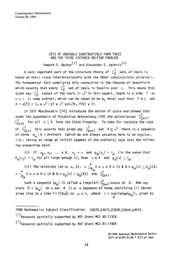 SETS of ORDINALS CONSTRUCTIBLE from TREES and the THIRD VICTORIA DELFINO PROBLEM Howards. Becker(!) and Alexander S. Kechris(Z)