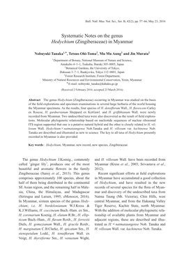 Systematic Notes on the Genus Hedychium (Zingiberaceae) in Myanmar