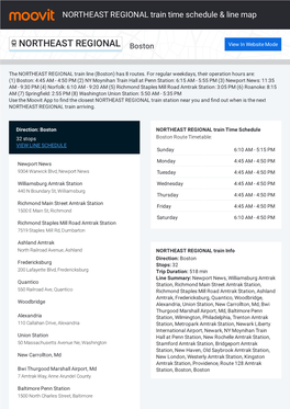 NORTHEAST REGIONAL Train Time Schedule & Line Route