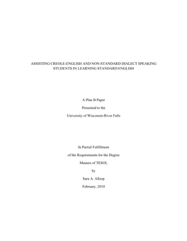 Assisting Creole-English and Non-Standard Dialect Speaking Students in Learning Standard English