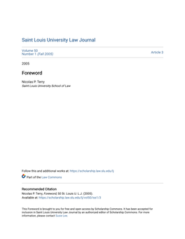 Saint Louis University Law Journal Foreword