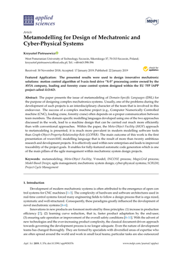 Metamodelling for Design of Mechatronic and Cyber-Physical Systems