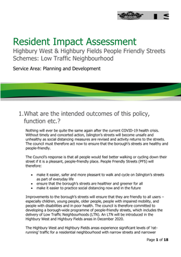 Highbury Resident Impact Assessment