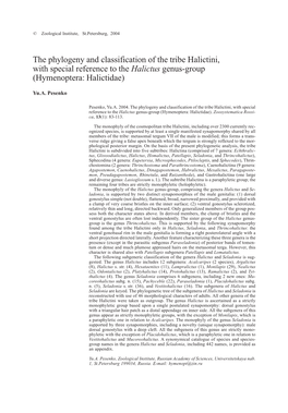 The Phylogeny and Classification of the Tribe Halictini, with Special Reference to the Halictus Genus-Group (Hymenoptera: Halictidae)