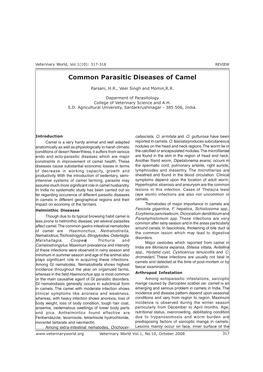 Common Parasitic Diseases of Camel