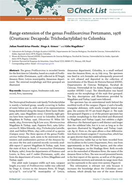 Range Extension of the Genus Fredilocarcinus Pretzmann, 1978 (Crustacea: Decapoda: Trichodactylidae) to Colombia