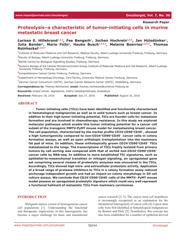 Proteolysis–A Characteristic of Tumor-Initiating Cells in Murine Metastatic Breast Cancer