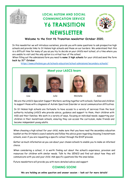 Y6 TRANSITION NEWSLETTER Welcome to the First Y6 Transition Newsletter October 2020