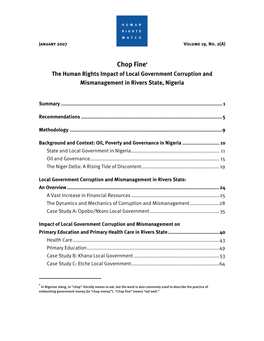 Chop Fine* the Human Rights Impact of Local Government Corruption and Mismanagement in Rivers State, Nigeria