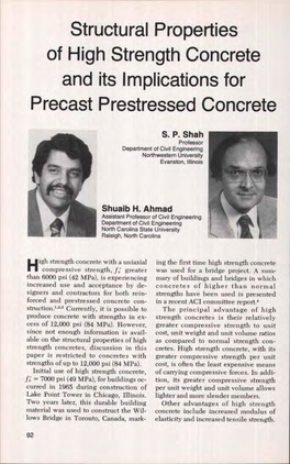 Structural Properties of High Strength Concrete and Its Implications for Precast Prestressed Concrete