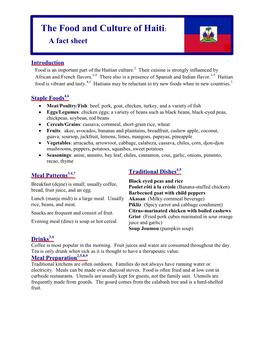 The Food and Culture of Haiti: a Fact Sheet 1