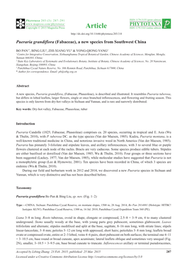 Pueraria Grandiflora (Fabaceae), a New Species from Southwest China