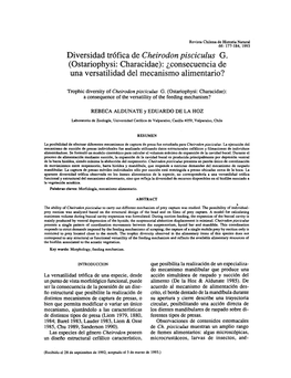 Diversidad Trófica De Cheirodon Pisciculus G. ( Ostariophysi: Characidae): ¿Consecuencia De Una Versatilidad Del Mecanismo Alimentario?