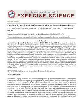 Core Stability and Athletic Performance in Male and Female Lacrosse Players