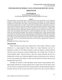 Exploration of Moral Value on Banjar Song by Anang Ardiansyah