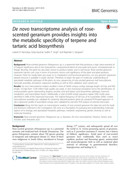 De Novo Transcriptome Analysis of Rose-Scented Geranium Provides Insights Into the Metabolic Specificity of Terpene and Tartaric