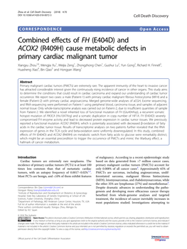 (R409H) Cause Metabolic Defects in Primary Cardiac Malignant Tumor