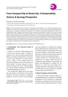 From Compact City to Smart City: a Sustainability Science & Synergy Perspective