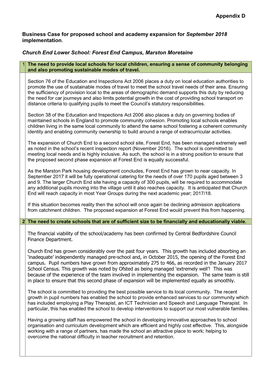 Appendix D Business Case for Proposed School and Academy