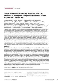 Targeted Exome Sequencing Identifies PBX1 As Involved In