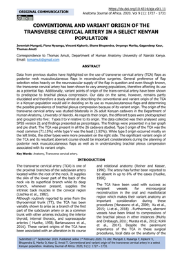 Conventional and Variant Origin of the Transverse Cervical Artery in a Select Kenyan Population