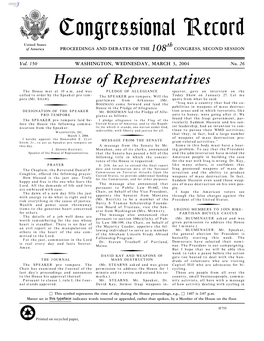 Congressional Record United States Th of America PROCEEDINGS and DEBATES of the 108 CONGRESS, SECOND SESSION