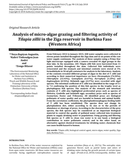 Analysis of Micro-Algae Grazing and Filtering Activity of Tilapia Zillii in the Ziga Reservoir in Burkina Faso (Western Africa)
