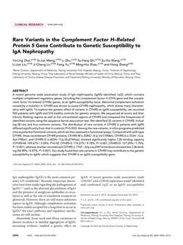 Rare Variants in the Complement Factor H–Related Protein 5 Gene Contribute to Genetic Susceptibility to Iga Nephropathy