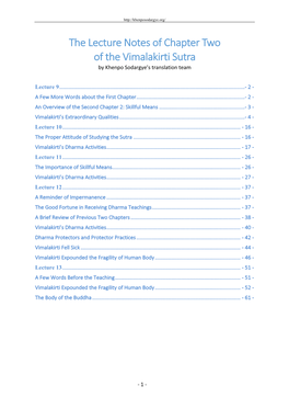 The Lecture Notes of Chapter Two of the Vimalakirti Sutra by Khenpo Sodargye’S Translation Team