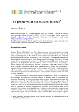 The Problems of Our Musical Folklore*